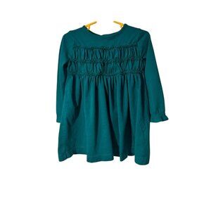 Mini Boden Teal Long Sleeve Smocked Dress Girls 2-3Y 98cm Cotton